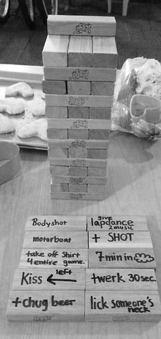 a stack of wooden blocks sitting on top of a table