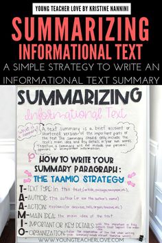 a poster with writing on it that says summarizing information text