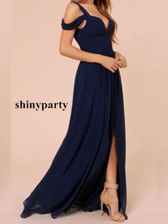 Custom Made A Line Off Shoulder Navy Blue Long Prom Dress, Navy Blue Formal Dress, Bridesmaid Dresses Long Chiffon Evening Dress, Navy Blue Formal Dress, Robes Glamour, Blue Dress Formal, Chiffon Evening Dresses, Blue Maxi, Moda Vintage, Maxi Dress Blue, Elie Saab