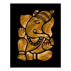 an elephant with a crown on it's head sitting in front of a black background