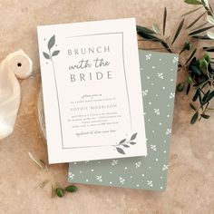 Sage Botanical Brunch With The Bride Bridal Shower Editable Template Brunch With The Bride, Modern Bridal Shower Invitations, Green Bridal Showers, Pink Botanical, Modern Bridal Shower