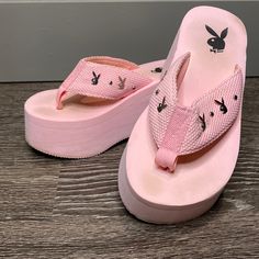 Vintage Sandals, Smoke Free Home, In Very Good Condition For Their Age, Size 6, Platform Height Shown In Pics, Metal Bunnies And Studs, 2000s Platform Sandals, Pinterest Wardrobe, Logo Flip Flops, Bunny Logo, Vintage Sandals, Boys Sandals, Rhinestone Sandals, Pink Sandals, Girly Shoes