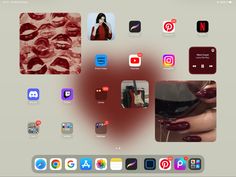 an ipad screen with several different icons and images on the bottom right corner, including red nail polish