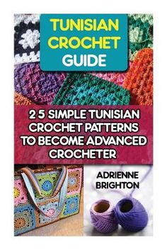 the crochet book is shown with two pictures of purses and other items