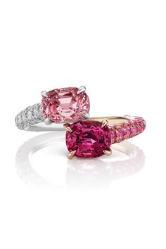 Toi et Moi Ring JEWLERYFINE RING ALEXIA CONNELLAN Luxury Pink Cubic Zirconia Ruby Ring, Luxury Multi-stone Ruby And Diamond Ring, Light Red Color, Burmese Ruby, Platinum Chain, Vs1 Diamond, Heart Shaped Diamond, Pink Jewelry, Fiery Red