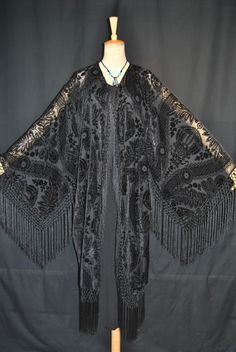 Art to Classic Black Flower Burnout Velvet Fringe Kimono Coat Jacket Stunning XL Velvet Fringe Kimono, Velvet Fringe, Fringe Coats, Sheer Jacket, Fringe Kimono, Kimono Coat, Duster Jacket, Cocktail Attire, Fringe Jacket