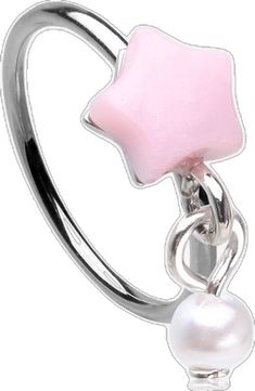 Kawaii Pop Fluffy Star Pearlescent Dangle Bendable Hoop Ring-Pink/White Trendy Pink Star-shaped Jewelry, Pink Star Charm Jewelry, Pink Star-shaped Kawaii Jewelry, Cute Pink Jewelry With Star Charm, Smiley Piercing, Ear Piercings Cartilage, Facial Piercings, Hoop Design, Septum Piercing