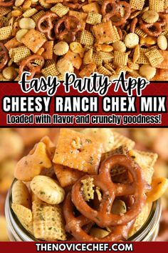 cheesy ranch chex mix in a jar with the title text overlay