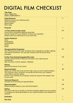 the digital film checklist is shown in yellow