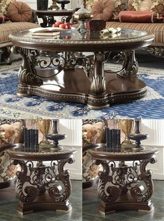 Anabella Brown Cherry 3pc Coffee Table Set  / HD-8013 - Ornate Home Victorian Coffee Table, Coffee Table Oval, Cherry End Tables, Bedroom Coffee Table, Cherry Coffee Table, Coffee Table Sets, Marge Carson, Traditional Coffee Table, 3 Piece Coffee Table Set