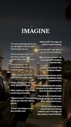 an image of a city at night with the words imagine written in front of it