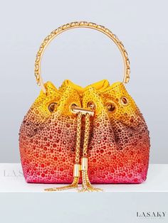 Tassel Bucket Bag by Mae Diamond Ombre Bag, Soft Leather Handbags, Instagram Baddie, Bucket Purse, Bucket Handbags, Boutique Style Outfits, Crystal Clutch, Beautiful Handbags, Chain Crossbody Bag