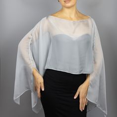 A very elegant and classical capelet for your wedding dress, evening dress or party outfit made of the finest chiffon  Color : silver grey Size : unique ( fits all ) , but if you have any doubts, please contact me We accept credit cards! Shawls With Dresses, Evening Dress Coverup Ideas, Formal Shawls And Wraps Evening Dresses, Strapless Dress Cover Up Ideas, Shoulder Cover For Dress, Dress Coverup Ideas Formal, Cover Up For Dress Formal, Dress Coverup Ideas, Coverup Ideas