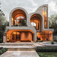 an architecturally designed house in the evening