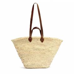 Straw Bag Double Flat Leather Handle French Baskets - FORD + ELM Straw Beach Tote, Essential Fashion, French Baskets, Straw Basket, Straw Tote Bag, Hand Woven Baskets, Woven Tote Bag, Straw Bags, Straw Tote