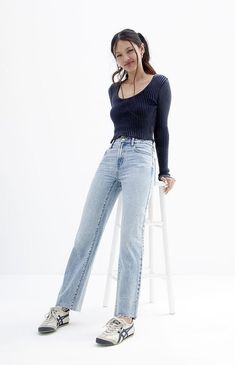 Stretch Medium Indigo '90s Straight Leg Jeans Trendy Non-stretch Medium Wash Jeans, Pacsun Flare Jeans, Jeans Pacsun, Pacsun Eco Medium Blue Distressed High Waisted Straight Leg Jeans, Medium Wash Non-stretch Straight Leg Jeans, Pacsun Jeans, Back To School Shopping, Pacsun