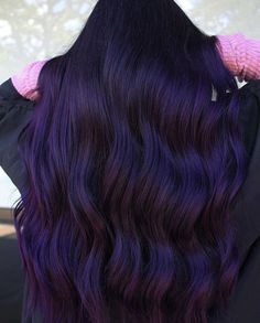 Hades Footwear, Deep Purple Hair, Purple Black Hair, Purple Waves, Red Hair Looks, Dyed Hair Blue