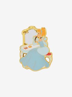 Add some Disney Princess glamour to your collection! This Cinderella pin features the royal at her golden vanity  looking gorgeous in her signature blue dress. With a real mirrored detail  it's perfect for fans of the classic heroine.A BoxLunch Exclusive!Metal; enamelApprox. 1 12"Imported Golden Vanity, Disney Cinderella, Disney Pins, Enamel Pin, Blue Dress, Toy Collection, Vanity Mirror, Blue Dresses, Cinderella