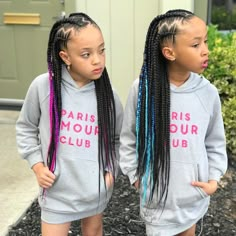 Colored Braids For Kids, Box Braids For Girls Kids, Girls Box Braids Black Kids, Colorful Braids For Kids, Kids Braids With Color Hair, Pink Braids For Kids, Kid Box Braids, Kids Fulani Braids, Kids Box Braids Styles Children