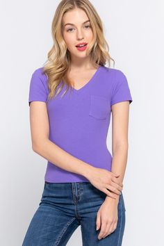 V-Neck Ribbed Short Sleeve Knit T-Shirt is a trendy and versatile staple that can elevate any outfit. With its flattering V-neckline and ribbed texture, this t-shirt adds a touch of sophistication and texture to your look. The short sleeves offer a comfortable fit and make it perfect for warmer weather. Made from soft and stretchy knit fabric, this t-shirt provides comfort and breathability. Whether you pair it with jeans for a casual day out or dress it up with a skirt and heels for a more poli Solid Ribbed V-neck Knit Top, Fitted Ribbed V-neck Knit Top, Stretch V-neck Top With Ribbed Neckline, Trendy Everyday V-neck T-shirt, Cotton Stretch V-neck Short Sleeve Top, Spring V-neck Stretch T-shirt, Basic Fitted V-neck Top, Cotton V-neck Top With Ribbed Neckline, Fitted V-neck Top For Everyday