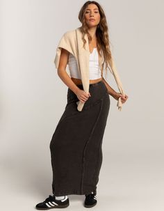 Bdg Urban Outfitters Washed Rib Seam Maxi Skirt. Slinky Maxi Skirt Cut From A Ribbed Knit Fabrication. Complete With A Low-Rise Waist . Exposed Seam Detailing. Slim-Fit Silhouette And A Maxi-Length Hem. Approx. Length: 40.5''. 93% Cotton, 7% Elastane. Machine Wash. Imported. Model Is Wearing A Size Medium. Model Measurements:height: 5'7" Bust: 34.5"waist: 27"hips: 38" Casual Stretch Skirt For Layering, Casual Skirt For Layering, Casual Skirt Bottoms For Layering, Casual Fitted Skirt For Layering, Ribbed Maxi Skirt Outfit, Ribbed Maxi Skirt, Closet Addition, Fashion Diary, Bdg Urban Outfitters