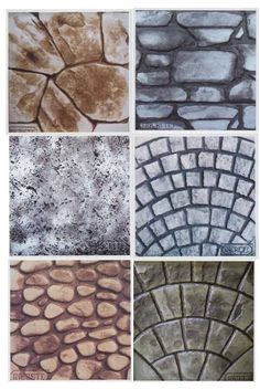 four different types of cobblestones in various colors and sizes, all with the same pattern