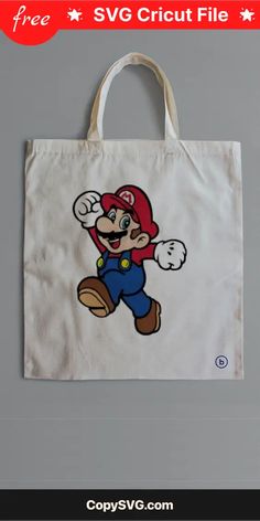 a white bag with an image of mario on it