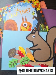 three children's books with the words leaf thief written on them and an image of a squirrel