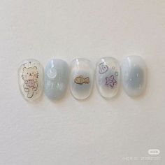 Cute Nails Drawing, Seventeen Nail Art, Nail Stickers Designs Ideas, Korea Nail Art, Korea Nail, Asian Nails, Nail Polish Art