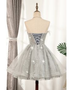 Get 10% off now! Buy silver sequins short puffy tulle ballgown homecoming dress with feather at cheap price online. Free stable shipping and pro custom service since 2009. Gray Homecoming Dress, Hoco Dress Short, Cute Prom Dress, Cute Dresses For Party, Color Rush, Short Party Dress, Cute Prom Dresses, Short Homecoming Dress, Short Prom Dress