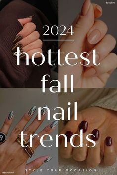 Fall Nail Trends for 2024. Are you on the hunt for trendy fall nail design ideas for 2024? We've got you covered! Check out the latest fall nail trends we're loving this season. From chic and simple autumn nail designs to brown nails and acrylic nails, you'll find all the inspiration you need for pretty nails this fall. Pre Fall Nails, Fall Leaves Nail Art, Simple Fall Nails, Autumn Nail, Nail Color Trends, Fall Manicure, Fall Nail Trends, Latest Nail Trends, Manicure Inspiration