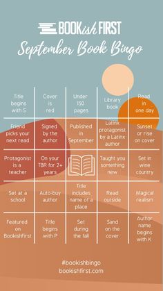 A bingo board with a blue and orange background that looks like the sand dunes. The prompts are all bookish and related to reading challenges. School Library Book Displays, September Reading, Book Review Journal, Ya Fantasy Books, Tbr Pile