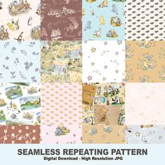 seamless repeatinging pattern with various images and text that reads, seamless repeatinging pattern