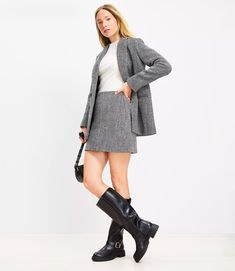 Herringbone Mini Skirt Herringbone Skirt Outfit, Herringbone Skirt, Tall Skirt, Petite Shorts, Petite Jacket, Petite Pants, Blazer With Jeans, Skirt Outfit, Grey Denim