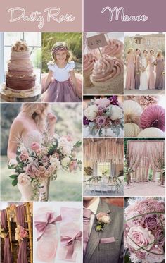 a collage of pink and purple wedding colors