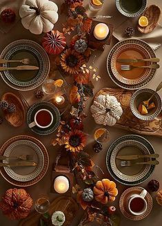 an overhead view of a thanksgiving table setting