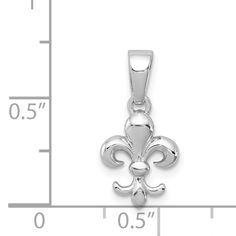 Solid Sterling Silver Polished Finish Rhodium Plated Open Back Fleur de lis Charm Pendant Average Weight 0.81GM, Width of Item 9MM Classic White Gold Sterling Silver Charms, Classic White Gold Charms In Sterling Silver, White Gold Sterling Silver Charms With Polished Finish, White Gold Charms In Sterling Silver With Polished Finish, Sterling Silver Charms In White Gold With Polished Finish, Silver Polish, Rhodium Plated, Charm Pendant, Jewelry Collection