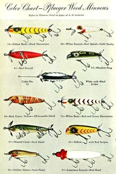 fishing lures from the 1950's and early 1960s's are featured in this catalog