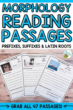 three reading passagess with the text morpholoy reading passages and an image of