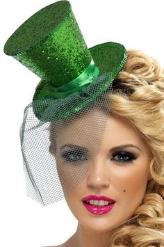 Green Glitter Mini Top Hat on Headband - Candy Apple Costumes - Christmas Costumes Apple Costume, Burlesque Outfit, Christmas Fancy Dress, St Patrick's Day Costumes, Wholesale Hats, Mini Hat, Halloween Headband, Womens Fancy Dress, Steampunk Wedding