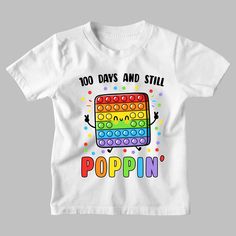 100 Days of school and still Poppin' shirt, 100 Days of school shirt, Pop It shirt, Through 100 Days, 100 Magical Days, Rainbow shirt The kids heavy cotton tee is perfect for everyday use. The fabric is 100% cotton for solid colors. Polyester is included for heather-color variants. These fabrics are prime materials for printing. The shoulders have twill tape for improved durability. The collar is curl resistant due to ribbed knitting. There are no seams along the sides. \n.: 100% Cotton (fiber c Skate Outfit, Boys School Outfits, Roller Skating Outfits, 100 Days Of School Shirt, Magical Days, Skate Shirts, It Shirt, Birthday Boy Shirts, Rainbow Shirt