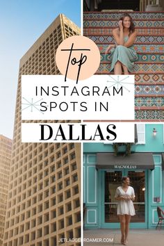 PHOTOS OF DALLAS. TEXT READS TOP INSTAGRAM SPOTS IN DALLAS. Road Trip Texas, Dallas Pictures, Dallas Photoshoot, Dallas Things To Do, Best Places To Take Pictures, Pictures Downtown, Photography Photo Ideas, Places To Take Pictures, Dallas Travel