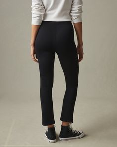 No-BS High-Rise Kick Flare Pant - Super Black Casual Stretch Yoga Pants With Pull-on Style, Stretch Pants With Straight Hem For Fall, Versatile Stretch Sweatpants With Pull-on Style, Fitted Pants With Straight Hem Casual Style, Casual Fitted Pants With Straight Hem, Stretch Straight Sweatpants With Pull-on Style, Versatile Elastane Yoga Pants For Work, Casual Relaxed Fit Elastane Pants, Fitted Straight Leg Pull-on Sweatpants