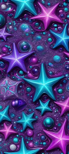 purple and blue stars with bubbles on them