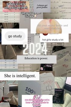 a collage of different types of papers with words and pictures on them that say, she is intelligent