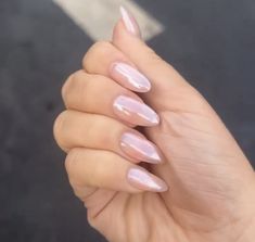 Transulent Pink Nails, Sheer Pink Chrome Nails, Nude Pearl Nails, Soft Pink Chrome Nails, Nude Pink Chrome Nails, Nude Chrome Nails Almond, Light Pink Chrome Nails Almond, Nude Nails With Chrome, Sparkly Nude Nails