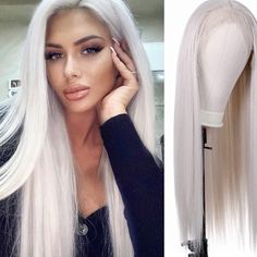 22” White Silver Straight Lace Front Wig *New* Arrives New Synthetic Human Blend Lace Front Wig. Color & Texture As Shown 150-180 Density You Can Cut , Curl , And Style This Wig Heat Resistant Up To 315f 22.5 In Circumference Hand Tied - Check My 5 Star Reviews You Could Cut The Front Lace To Blend As Your Own Hairline I Do Not Trade On Any Of My Wigs Don’t Forget To Bundle With The Got2b Ultra Gel Or Ghost Bond To Save 10% Off $$$ White Hair Wig, Platinum White Hair, Mermaid Inspiration, Quick Braids, Straight Lace Front Wig, Loose Waves Hair, Ombre Wigs, Straight Lace Front Wigs, Hair Replacement