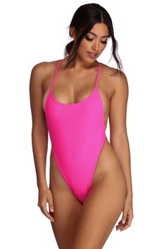 Bring a touch of upscale chicness to the pool party with this trendy one piece swim suit. It features a scoop neckline. spaghetti straps that cross at the back. high-cut hips and a cheeky bum.Model is 5'7" with a 34" bust. 24" waist and 36" hips. She is wearing a size small.RETURNS ACCEPTED ONLY WHEN ALL TAGS AND HYGIENIC PROTECTION ARE INTACT. Trendy One Piece, Female Wrestling, Cami Midi Dress, Swimsuit Sale, Early Spring Outfits, Current Fashion Trends, Swimsuit Fashion, One Piece Swim, Petite Outfits