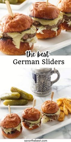 Our German sliders are a delicious fusion of German and American flavors. These small delights are made from savory ground bratwurst meat and then topped with zesty sauerkraut, German-style mustard, and Havarti cheese. Serve these kraut burger sliders for your next Octoberfest party.