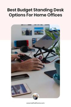 the best budget standing desk options for home offices cover image shows a person typing on a keyboard